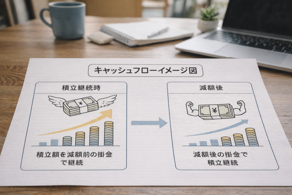共済積立額とキャッシュフローの比較イメージ