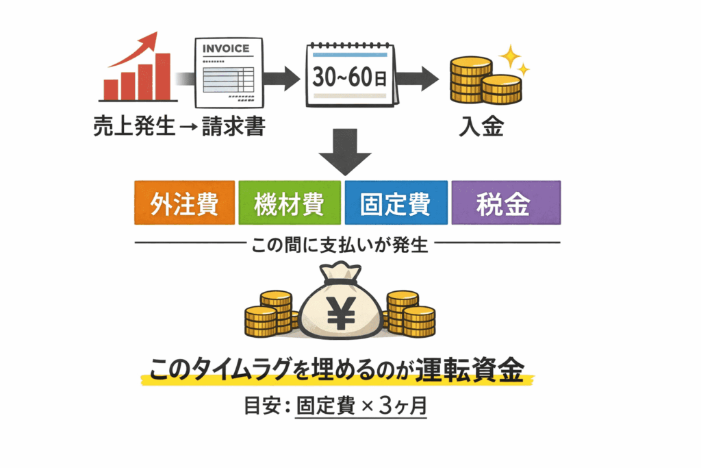 このタイムラグを埋めるのが運転資金のイメージ